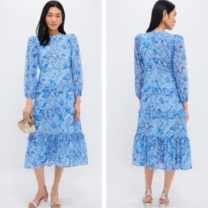 NWT Hyacinth House Rosalind Dress Blue Floral Ruffle Maxi XXL Tiered $188